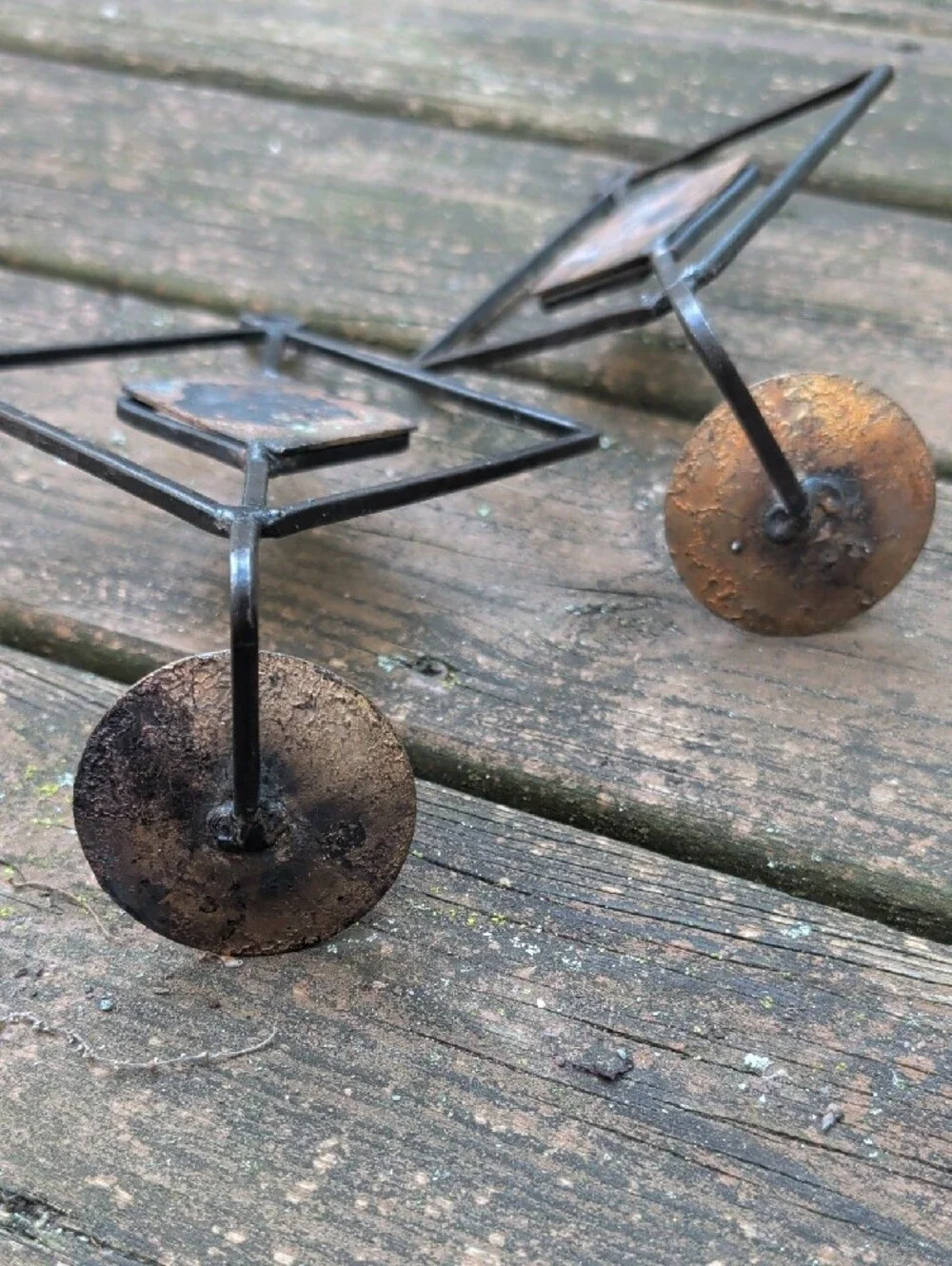 Vintage Geometric Iron Wall Candle Sconces - Black & Copper